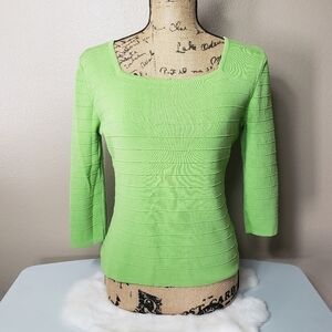 J.A.C. Lime Green Ribbed Squareneck 3/4 Sleeve Lightweight Sweater-Size S